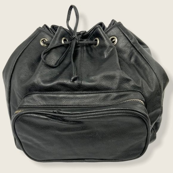 Brandy Melville Black Leather Backpack Drawstring - Picture 1 of 15